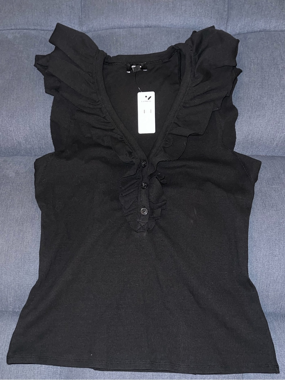 Express Black Ruffle V-Neck Sleeveless Top